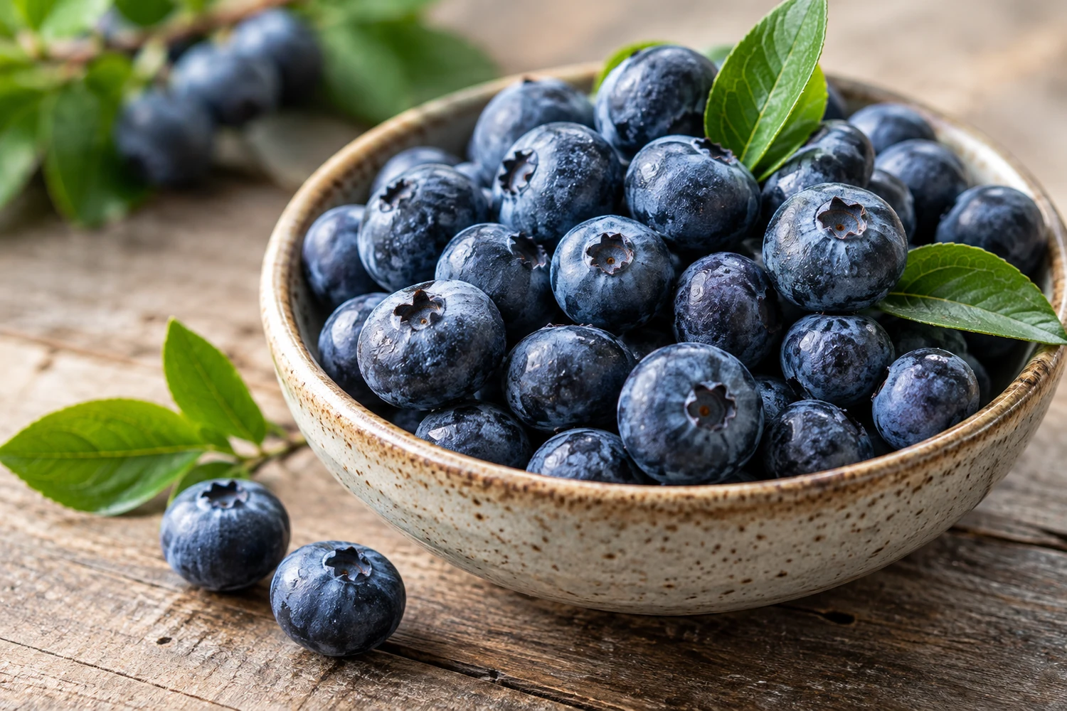 A bowl of fresh blueberries shown as illustrative botanical ingredient photography